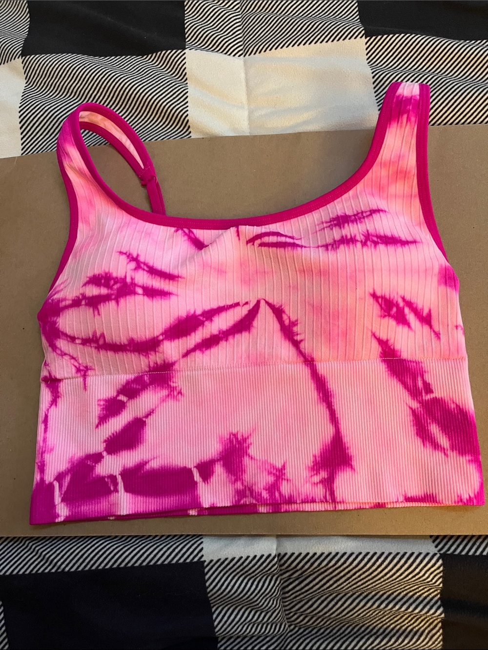 Victoria’s Secret Pink Tie-Dye Ribbed One-Shoulder Crop Top with Adjustable stra